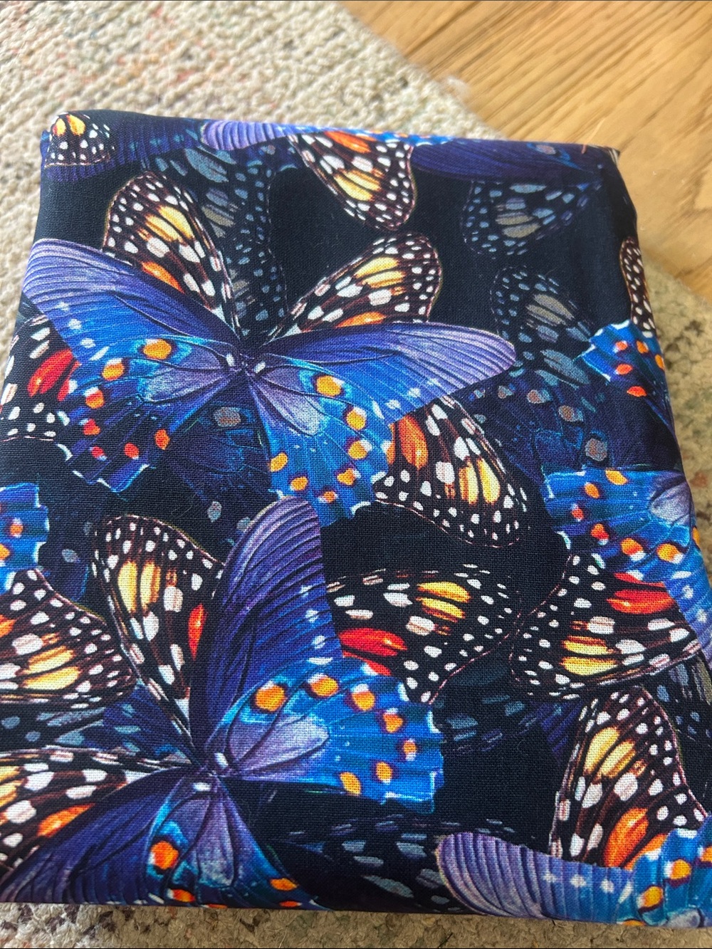 Refresh Butterfly Calendar Fabric - Black, Blue & Orange